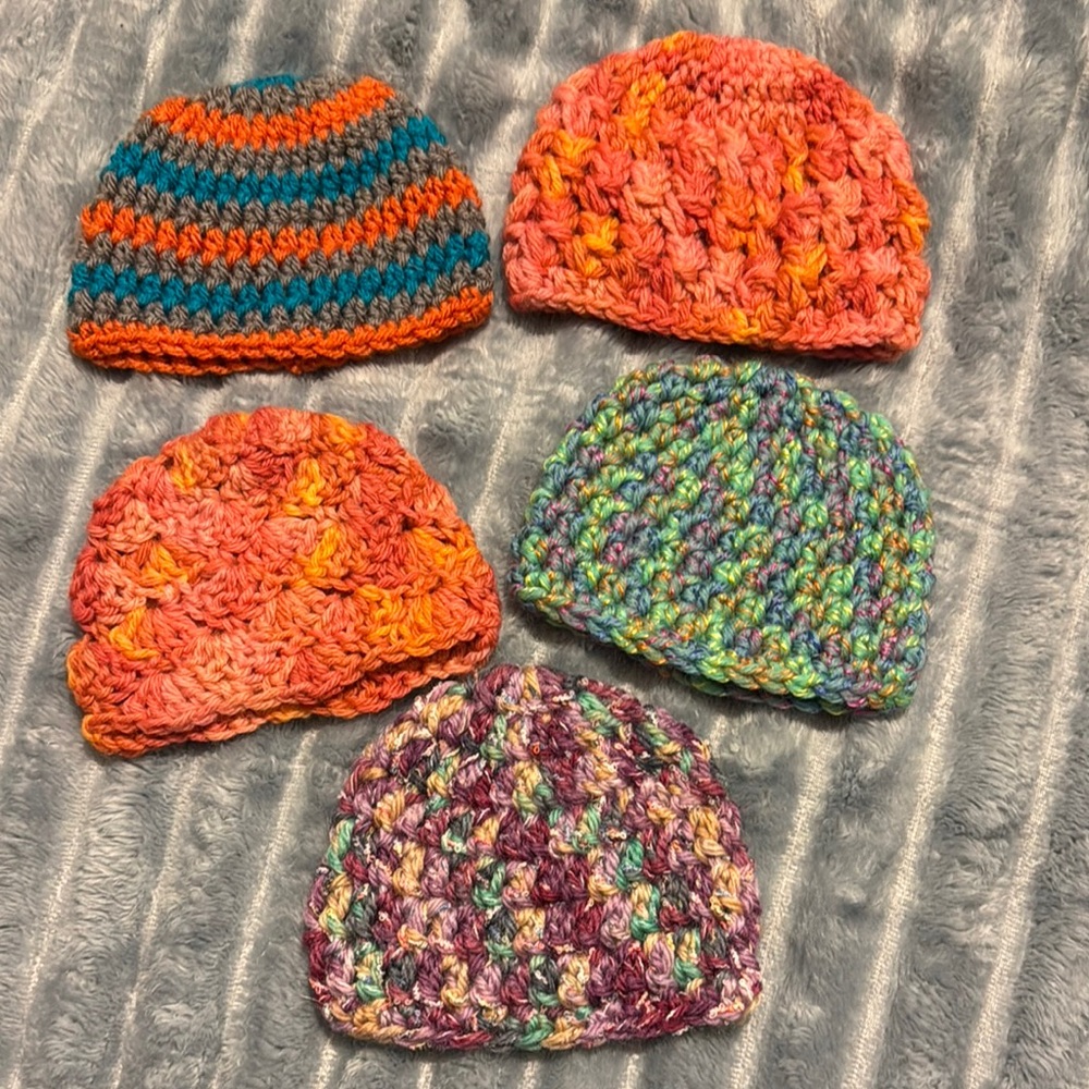 Colorful Crocheted Premie-Newborn Beanie Set